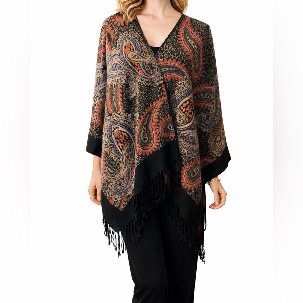 Soft Surroundings Sweater Poncho Boho Fringe Small Medium Large Extra OS